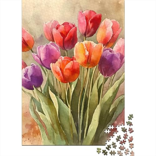 Bouquet de Tulipes Paquet 1000 PC Carton DIY Art Floral Aquarelle Puzzle, Entraînement Concentration Adolescents, Soulagement Stress & Loisirs Après L'école 52x38cm/1000pcs