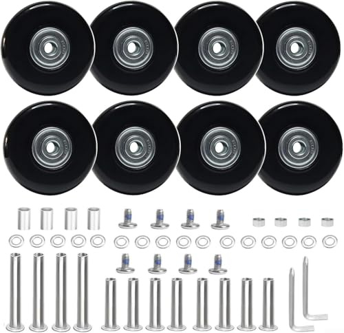 Durashmall 8 ruedas silenciosas de poliuretano para equipaje, ruedas de repuesto para maletas, carros con herramientas de instalación, rodamientos, tornillos, llaves inglesas, 40 mm a 64 mm, color