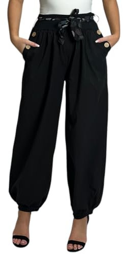 Mississhop 270 Damen leichte Hose Sommerhose Haremshose Ballonhose Schwarz