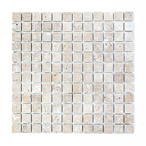 Azulejo de mosaico de travertino, piedra natural, nogal, travertino, para pared, baño, ducha, cocina, tamaño de la alfombra: 305 x 305 = 0,09 m², tamaño de la piedra: 23 x 23 x 10 mm, 1 alfombrilla
