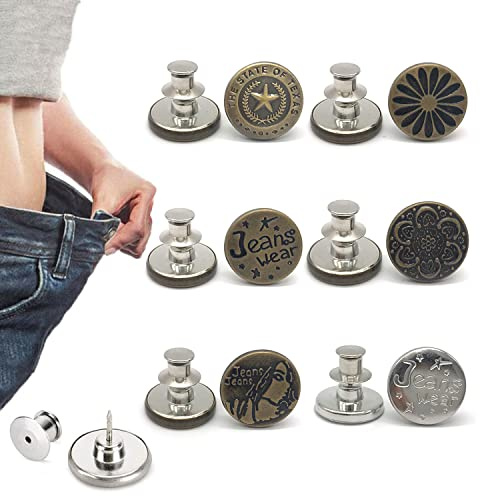 6 Pcs Buttons for Jeans,Adjustable Jean Button Pins,Pant Waist Tightener,No Sew and No Tools Instant Jean Button Pins for Pants, Simple Installation, Reusable and Adjustable (Style 3)