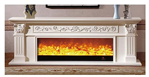 Electric Fireplace Living Room Decorating Warming Fireplace Wooden Mantel W200cm Electric Firebox Insert LED Optical Artificial Flame (Color : White Without Heater)