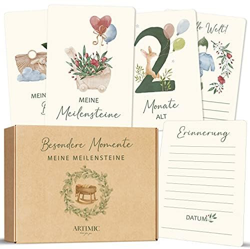 Biroyal Meilensteinkarten Baby für Junge und Mädchen, 72 Meilenstein Karten Set, Geschenkbox schöne Geschenkidee zur Geburt, Taufe oder Babyparty, Geschenke Geschenkidee zur Geburt (Deutsch)