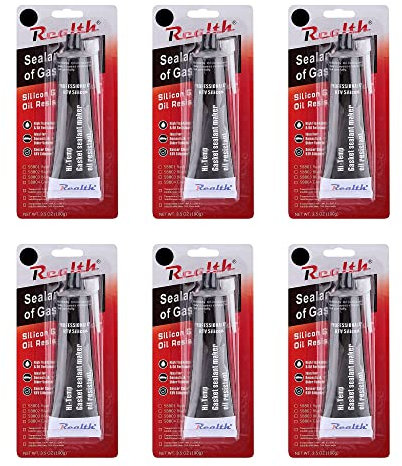 Realth Silicona Selladora Gasket Maker Paquete de 6 Alta Temperatura RTV 3.53oz Ultra Negro Resistente al Aceite Junta Brida de Alta para reparación de máquinas de Motocicletas automotrices(SG529)