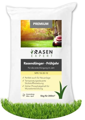 Premium Rasendünger Frühjahr 10kg - Fläche 400m² - Ideal für Frühjahr und Sommer - geeignet für Streuwagen - staubarmes Granulat