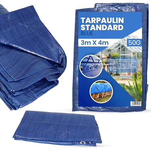 Bâche Standard imperméable à l'eau et à la poussière Couverture de Protection renforcée Tissu Solide et résistant (50 g/m² 3 m x 4 m)