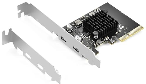 ELUTENG PCIE USB 3.2 Karte 2 Ports 2 x 10Gpbs Kompatibel mit PCIE X4/X8/X16, PCI Expree zu USB C 3.2 Gen2 Erweiterungskarte 20Gbps US B-Karte mit Großflächigem Kühlkörper für Desktop PC Windows