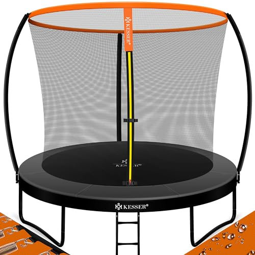 KESSER® Trampoline de 244 cm de diamètre - Certifié TÜV Rheinland GS - Trampoline de Jardin pour Enfants jusqu'à 150 kg - Kit Complet avec Filet de sécurité, échelle, Housse de Bord et Accessoires