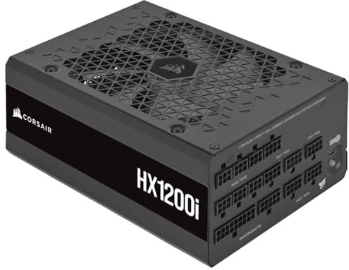 CORSAIR HX1200i Fuente de Alimentación ATX Totalmente Modular de Muy Bajo Nivel Sonoro - Compatible con ATX 3.1 y PCIe 5.1 -Ventilador con Rodamiento Dinámico Fluido - 80 PLUS Platinum - Negro