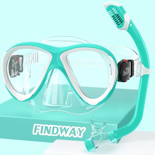 Findway Schnorchelset Kinder, Taucherbrille Kinder für Jungen Mädchen,Schnorchelmaske 180°Panorama Verstellbares Silikonband Anti-Leck Tauchmaske für 3-14 Jahre