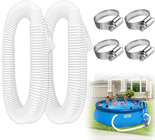 2 PièCes Tuyau Piscine, Tuyau de Rechange pour Piscine Hors Sol Avec 4 Colliers de Serrage MéTalliques, Longueur 150cm DiamèTre 32mm, Tuyau de Filtre de Piscine pour Piscines Hors Sol (Blanc)