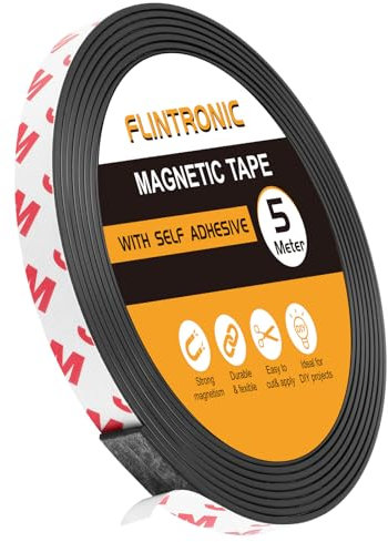 Flintronic 5m Magnetic Tape Self Adhesive, 10mm Magnet Strips for Window Screen/Door Curtain, Magnetic Strips with self Adhesive Backing, Cut and Stick Freely, for Whiteboards, Fridge Organization