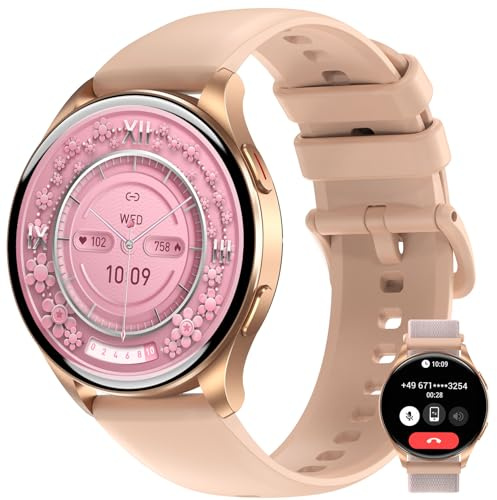 IOWODO Smartwatch Donna 1.43 AMOLED, Orologio Fitness Bluetooth Chiamate, IP68 Impermeabile, Cardiofrequenzimetro Sonno, 2 Cinturini per Android iOS