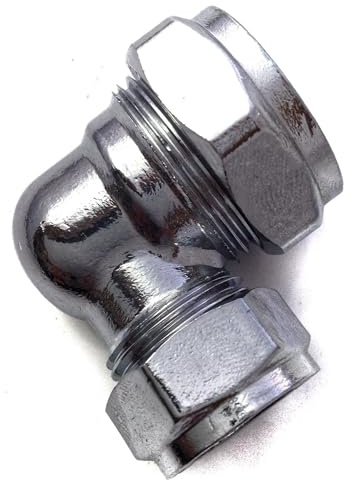 Gomito riduttore a compressione cromato da 22 mm x 15 mm (noto come raccordi idraulici/gomito a compressione cromato/raccordi per tubi cromati/gomito riduttore)