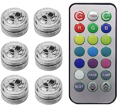 tuwiwol Wireless LED Light Remote Control Foot Lighting Colorful Luminous Lamp for Fish Tank Aquarium Party Decoration, 6 lights