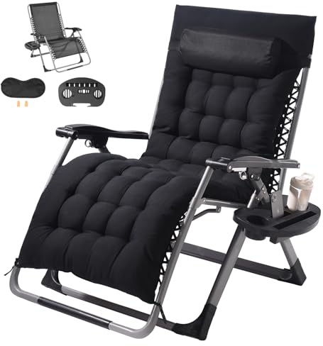 VEVOR Poltrona Relax a Gravità Zero Reclinabile 825 mm, Lettino Relax da Giardino Cortile, Lettino Antigravità Regolabile con Cuscino, Poggiatesta, Poggiapiedi, Portabicchieri Carico 226,8 kg, Nero