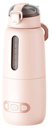 Calentador de Leche Portátil, Calentador de Agua de 300ml, Hervidor Eléctrico de Fórmula para Bebés con Control Preciso de Temperatura para Viajes en Coche Al Aire Libre (PINK)