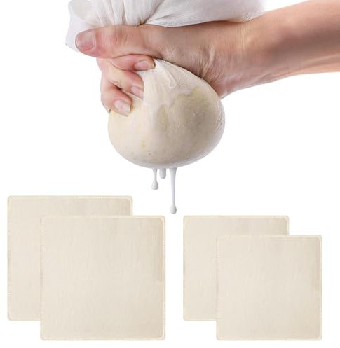 4 Stück Passiertuch, 50x50cm&60x60cm Knödel Tuch DichteGrad 100 Käseseih Baumwolle Abseihen Tuch Filtertuch Fein Cheese Cloth Wiederverwendbar Waschbar für Selbstgemachte Käse Nussmilch Saft Suppe