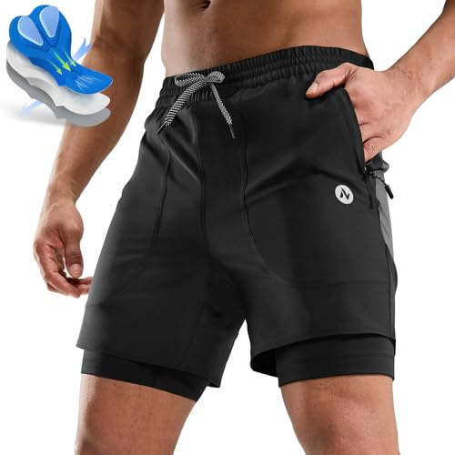 Nepest Mountainbike Hose Herren Kurz MTB Shorts Gepolstert mit Tasche Fahrradhose Atmungsaktiv Schwarz/Dunkelgrau,XL
