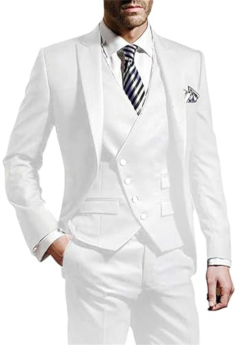 Costume 3 pièces pour homme classique Hndudnff, coupe ajustée, smoking de mariage, costume formel pour les affaires (blazer+gilet+pantalon), blanc, XL