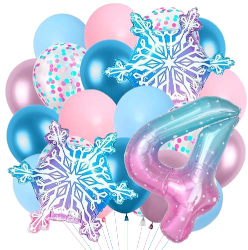 Globos de Aluminio de Copo de Nieve, Foil Globos Numero 4, Globo Copos de Nieve, Globo Numero 4 Cumpleaños, Globoes Foil Copo de Nieves, Globoes de Nieves, Globoess Temáticos de Invierno