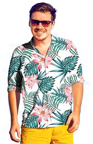 Juguetutto - Camisa Hawaiana Hojas Palmera para Hombre y niño (10-12 años)