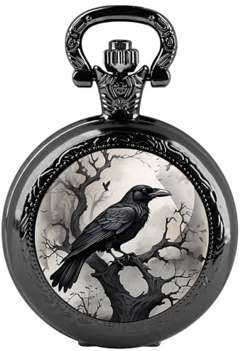 Tiong Pocket Watch Black Vintage Steampunk Quartz Pocket Watch Costume Men Women Necklace Jewelry Gifts