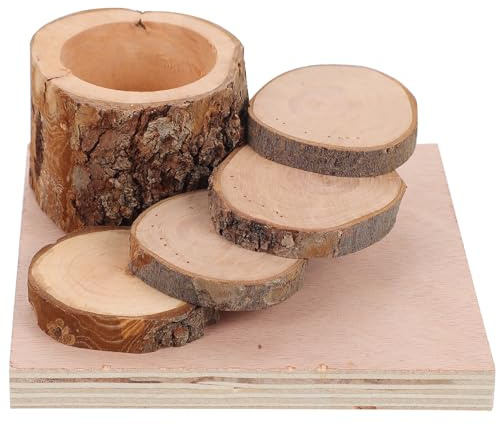 Lurrose Hamster Wooden Feed Bowl with Climbing Ladder and Wood Stand Platform Small Animal Chew Toy for Hamsters, Mice, and Rats