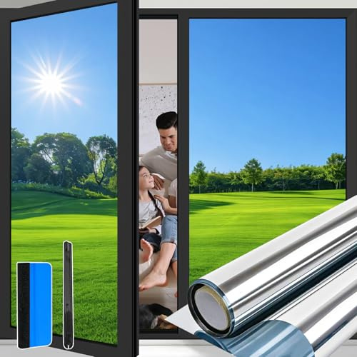Niviy Vinilos para Cristales Espejo Unidireccional 75x200cm Lámina Privacidad Ventana Anti UV Anti Calor Vinilos Ventana Privacidad para Hogar Oficina Tienda Plata