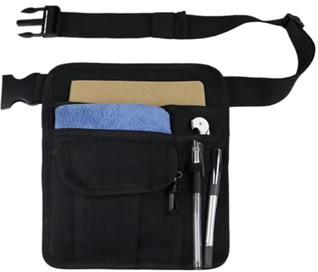 Pochette de taille de serveur – Sac d'argent en toile lavable de 160 g, poche de tablier réglable pour le personnel de restaurant, pochette utilitaire pratique | Organisateur de taille rose noir léger