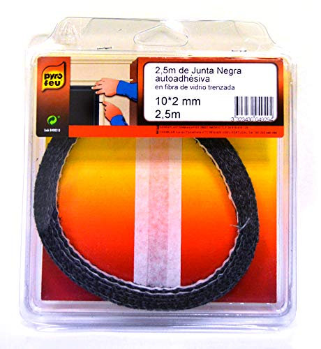 Pyro Feu Joint réfractaire Auto-Collante 10 X 2 mm- 2,5 mètres, Fibre de Verre, Noire, Standard