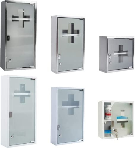 Zedelmaier Medizinschrank aus Edelstahl,Medikamenten Aufbewahrung,Medikamentenschrank 2 Fächer,Apothekerschrank,Badezimmerschrank,Hängend,Abschließbarer Medizinschrank,30 x 30 x 12 cm,Weiß