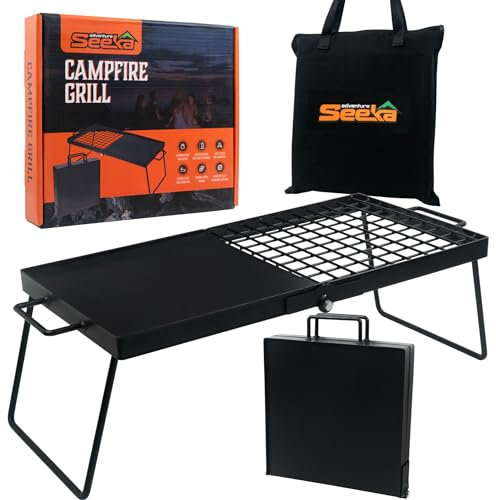 Adventure Seeka 24 Heavy Duty Folding Campfire Grill, Food-Safe Cooking Surface, Compact Folding Design, Portable Grill Grate & Griddle for Campfire Cooking, Australian Designed & Owned