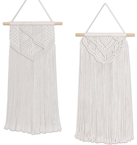 Flexzion Arazzo macramè da Parete (2 Pezzi 76,2 cm di Cotone Bianco) Decor Boho Decorazione Regalo da Muro per casa Chic Camera da Letto Soggiorno, Tenda Ghirlanda Stanza dei Bambini Hippie rustico