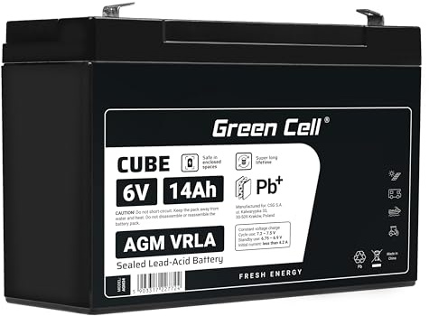 Green Cell® AGM 6 V 14 Ah batteri fleece batteri VRLA blybatteri blybatteri ersättningsbatteri batteri försörjningsbatteri cykelsäkert underhållsfritt för elektrisk leksak larm dryckesautomat USV UPS