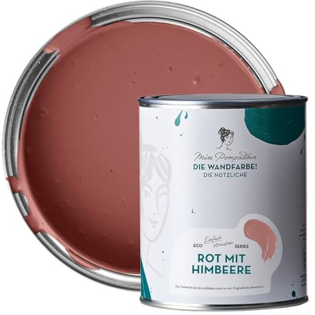 MissPompadour abwaschbare Wandfarbe Rot mit Himbeere 1L - hohe Deckkraft & Ergiebigkeit - matte, scheuerbeständige Innenfarbe - geruchsarm, wasserbasiert, atmungsaktiv - Die Nützliche