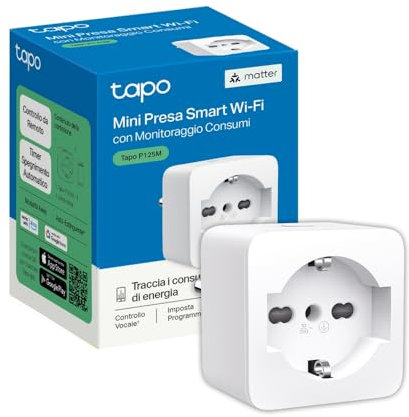 Tapo P125M Matter Presa Smart Italiana, Monitoraggio Energia, WiFi Intelligente Smart Plug, Compatibile con Alexa e Google Home, Controllo Vocale e Remoto, Tempo di Preselezione