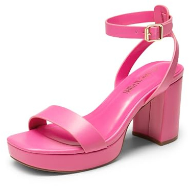 DREAM PAIRS Sandales à talon compensé à bout carré pour femme - Sandales à talon bloc pour mariage, fête, bal de fin d'année, Rose vif - PU, 41 EU