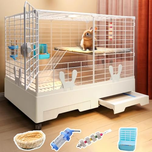 Kaninchenkäfig Doppelstöckig Hasenkäfige Kleintierkäfig mit Rollen Meerschweinchen Käfig mit Ausziehbarem Tablett und Urin-Schallwand, Stark und Robust(B)