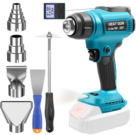 Akku-Heißluftpistole,Kabelloses Heißluftfön für Makita 18v mit Digitaler Bildschirm Zubehör Bis Zu 550°C für Vinylfolie Schrumpfschlauch,Schweißen, Trocknen(Ohne Akku &Ladegerät)