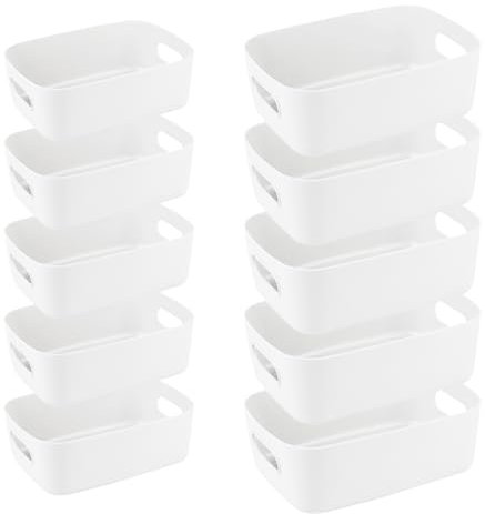 10 Stück Aufbewahrungsboxen aus Kunststoff, Stapelbare Aufbewahrung Organizer Korb Boxen mit Griffen für Küche, Schrank, Büro, Bad, Spielzeug, Home Tidy Open Storage Bins mit Griffen, 2 Größe