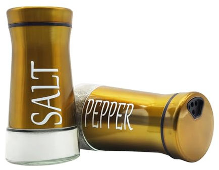 Pack of 2 Salt and Pepper Shaker Salt and Pepper Pots Salt and Pepper Set Salt Shaker Salt Pot Kitchen Accessories (Gold, Without Holder)
