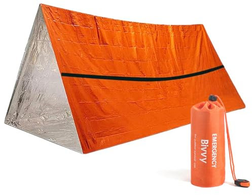 Notfallzelt mit Signalpfeife,Notfall Schlafsack,Überleben Schlafsack,Survival Biwaksack,Notfall Survival Zelt,Notfall Ausrüstung,Rettungszelt für Outdoor,Ultraleicht&Wasserdicht 150x240cm