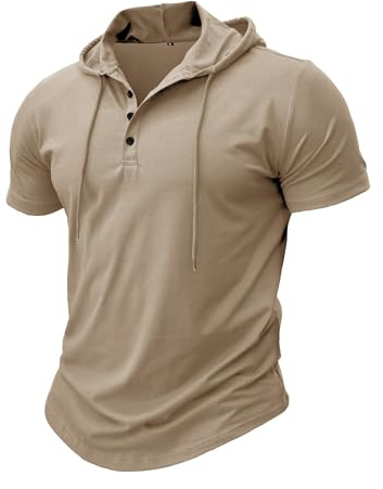 MakingDa Atlético Manga Corta Sudadera con Capucha Hombres Entrenamiento Gimnasio Suéter Camisa con Capucha Botón Ajustado al Cuerpo Verano Ligero Senderismo Sudaderas Deportivas Camiseta