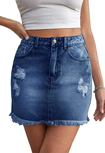 Alaster Queen Falda vaquera corta para mujer, falda vaquera, minifalda para mujer, cintura elástica, falda de verano, falda envolvente con bolsillos, azul marino, XL