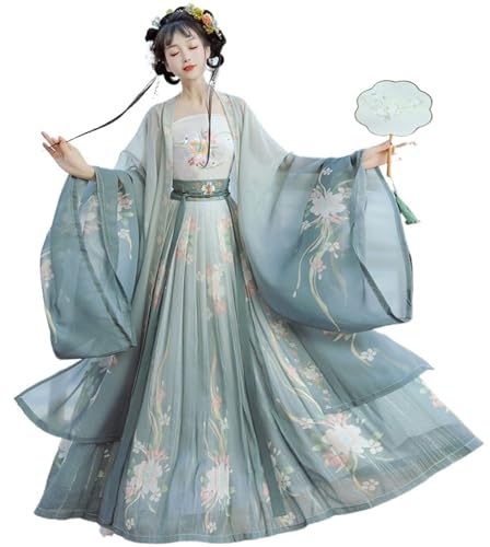 HIMKSRE Costume de Cosplay Traditionnel Chinois for Femme, Robe Hanfu brodée de la Dynastie Song, Style Chinois Ancien(Grayish Blue,S)