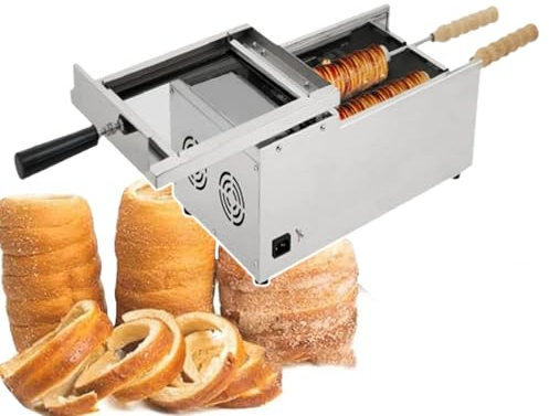 Kommersiell skorstenskakugn, Elektrisk ungersk Cake Pop Roller Machine, Ice Cream Cone Grill Maker med 2 bakrullar (220V)
