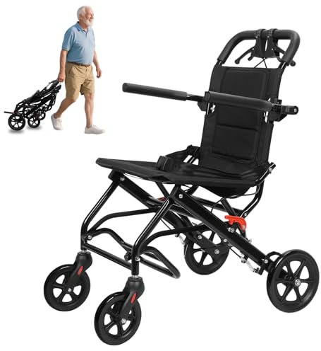 Sedia a rotelle pieghevole leggera con freni a mano per adulti e anziani, sedia da viaggio ultra leggera, sedia a rotelle da viaggio con porte strette, capacità di 99,8 kg, sedia a rotelle portatile A