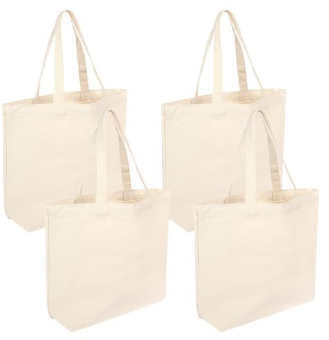 4 bolsas de algodón, 40 x 35 cm, bolsas de yute grandes, sin estampado, bolsas de tela de algodón, bolsas de yute, reutilizables, plegables, bolsas de la compra para lavandería, deporte, compras