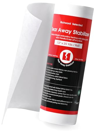 Poolin Richword Selected Tear Away Embroidery Stabilizer Backing 12 x 25 Yard roll, 2.0 Oz Medium Weight for Commercial and Home Embroidery Machine